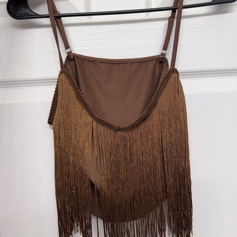 SHEIN Brown Fringe Tank Top